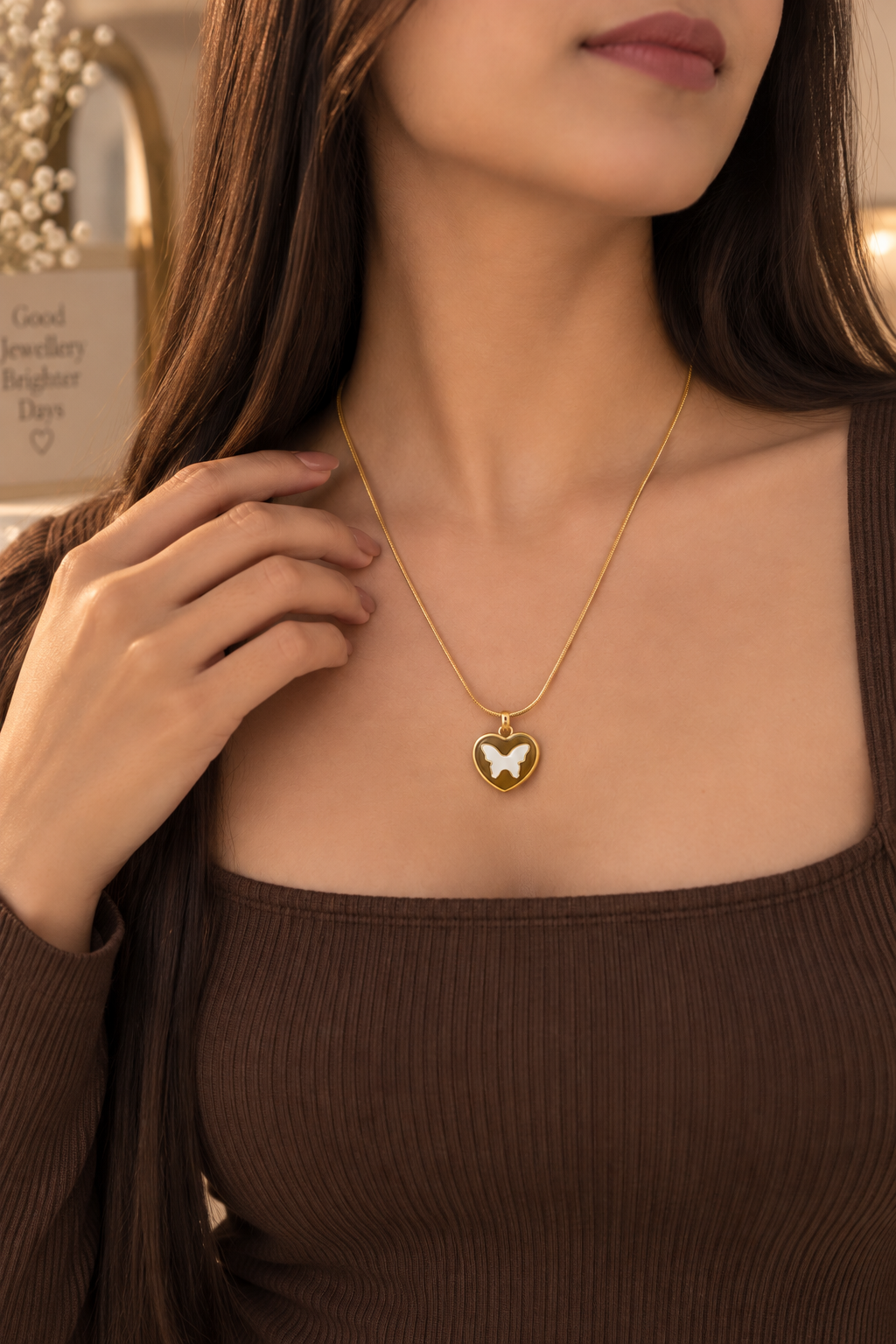 Papillon Heart Pendant Chain
