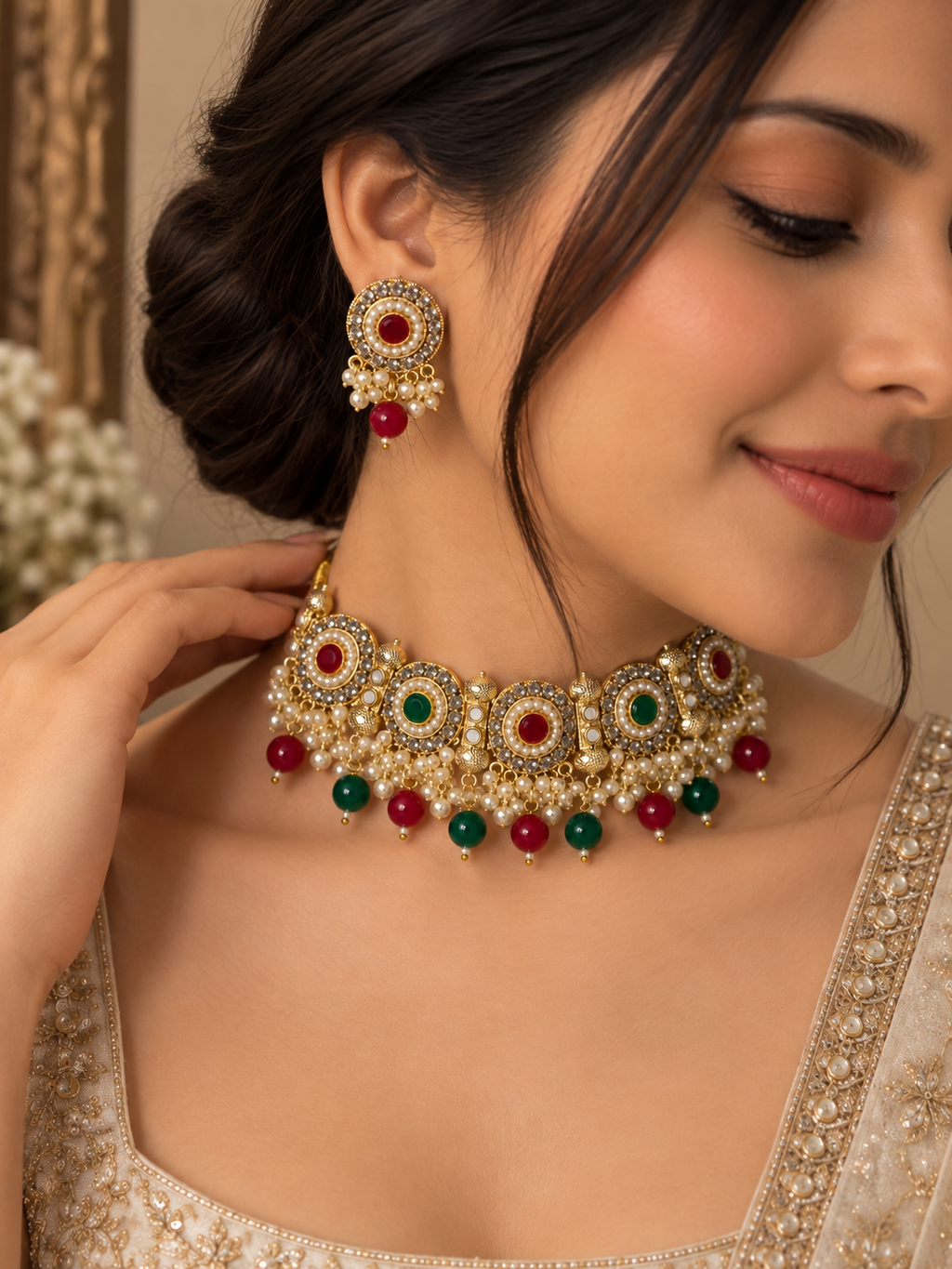 Gulnaar Multicolour Pearl Choker Set
