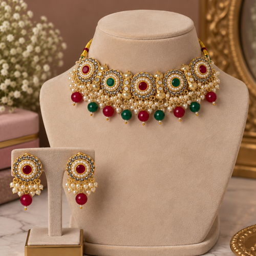 Gulnaar Multicolour Pearl Choker Set