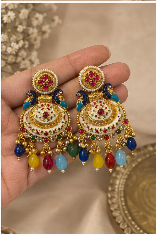 Mayura Meenakari Chandbali Earrings